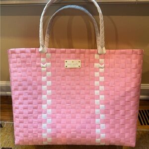 Kate Spade Large Nylon Woven Pink & White Woven Beach Tote Bag NWOT